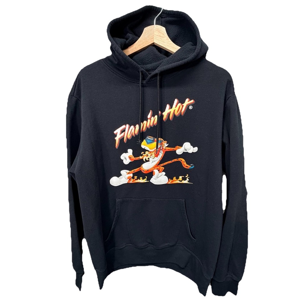 Cheetos Flamin' Hot Chester Cheetah Hoodie Black Graphic Pullover‎ Men's Large